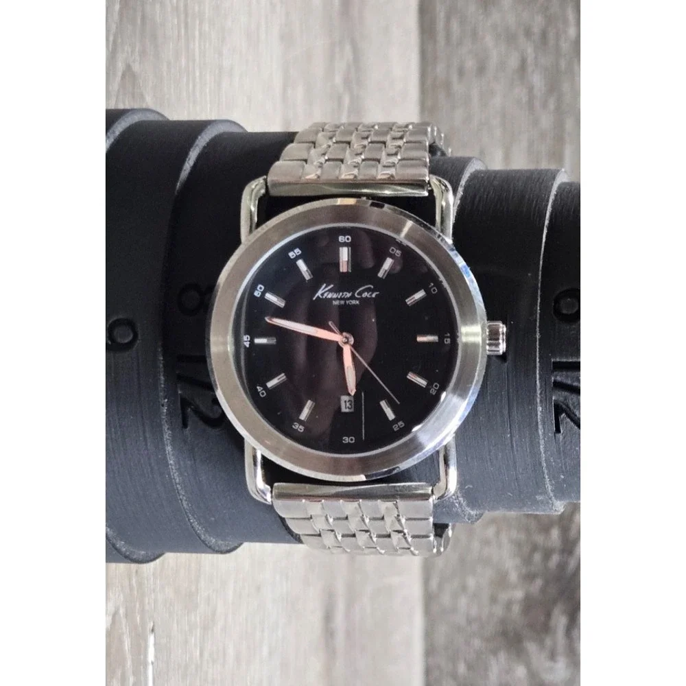 Kenneth Cole New York SS Steel Men's Watch KC3808 Black Dial Date Tested Dress 8